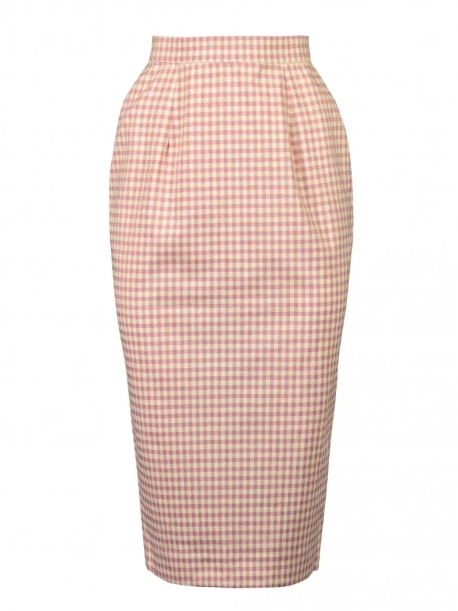 Pencil Skirt Pink And Cream Gingham 3 Pencil Skirt Pink And Cream Gingham