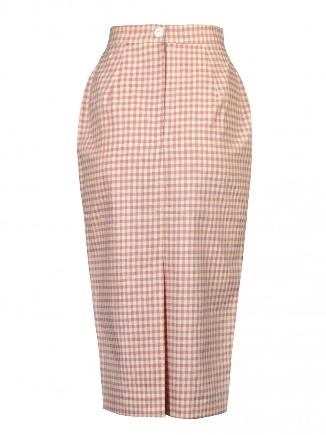Pencil Skirt Pink And Cream Gingham 5 Pencil Skirt Pink And Cream Gingham - Image 3