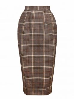 Pencil Skirt Tartan Brown Apricot