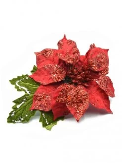 Red Glitter Poinsettia Hair Flower Corsage