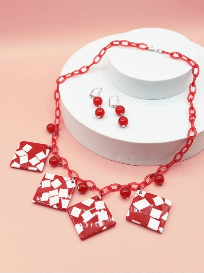 Red Terrazzo Necklace Set 3 Red Terrazzo Necklace Set