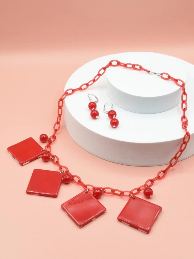 Red Terrazzo Necklace Set 4 Red Terrazzo Necklace Set - Image 2