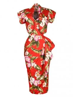 Sarong Hibiscus Red Bolero Set