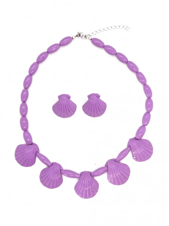 Seashell Necklace Set Lavender 3 Seashell Necklace Set Lavender