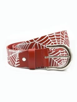 Spiderweb Red Embossed Leather Belt