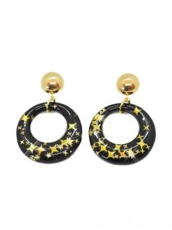 Star Confetti Earrings Black Gold