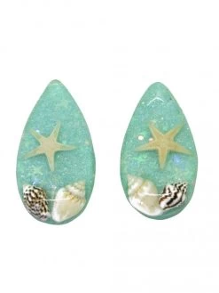 Teardrop Starfish Glitter Earrings Green