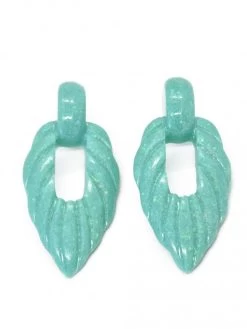 Tropical Leaf Earrings Glitter Green