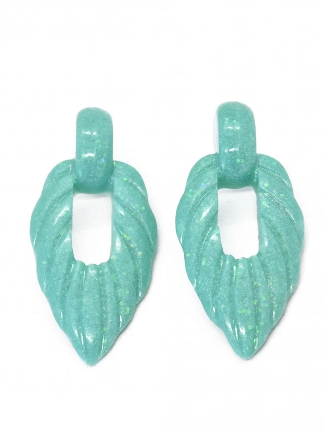 Tropical Leaf Earrings Glitter Green 3 Tropical Leaf Earrings Glitter Green
