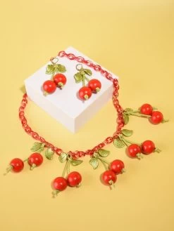 Wooden Cherry Necklace Set